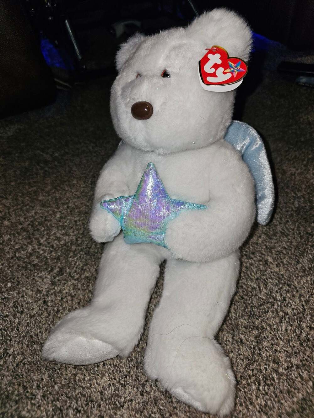 Ty Beanie Buddies “Star” Angel Bear White Plush Wings & Blue Star w/ Tags 13"